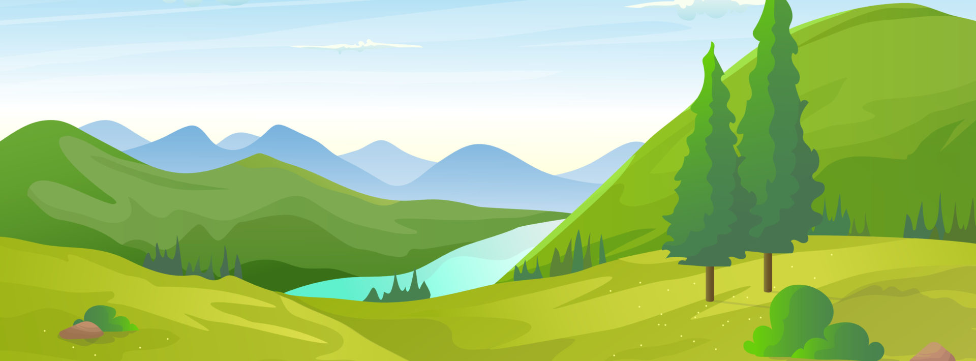 Midday river and hills